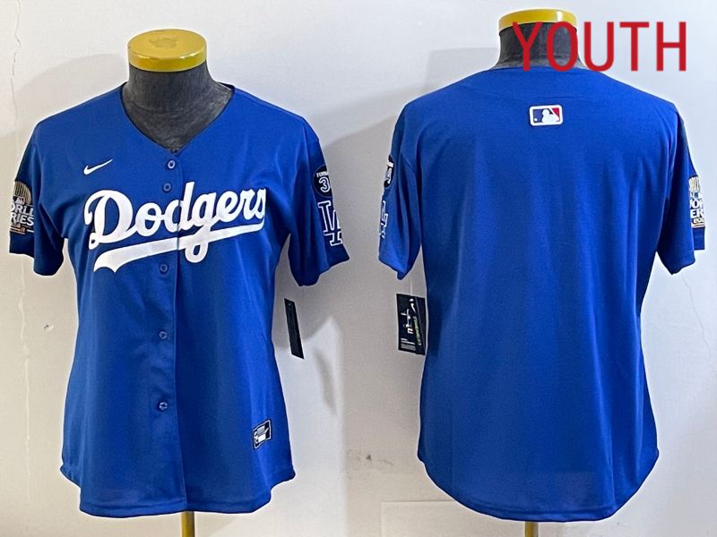 Youth Los Angeles Dodgers blank 2024 World series patch blue jersey 202411221->youth mlb jersey->Youth Jersey